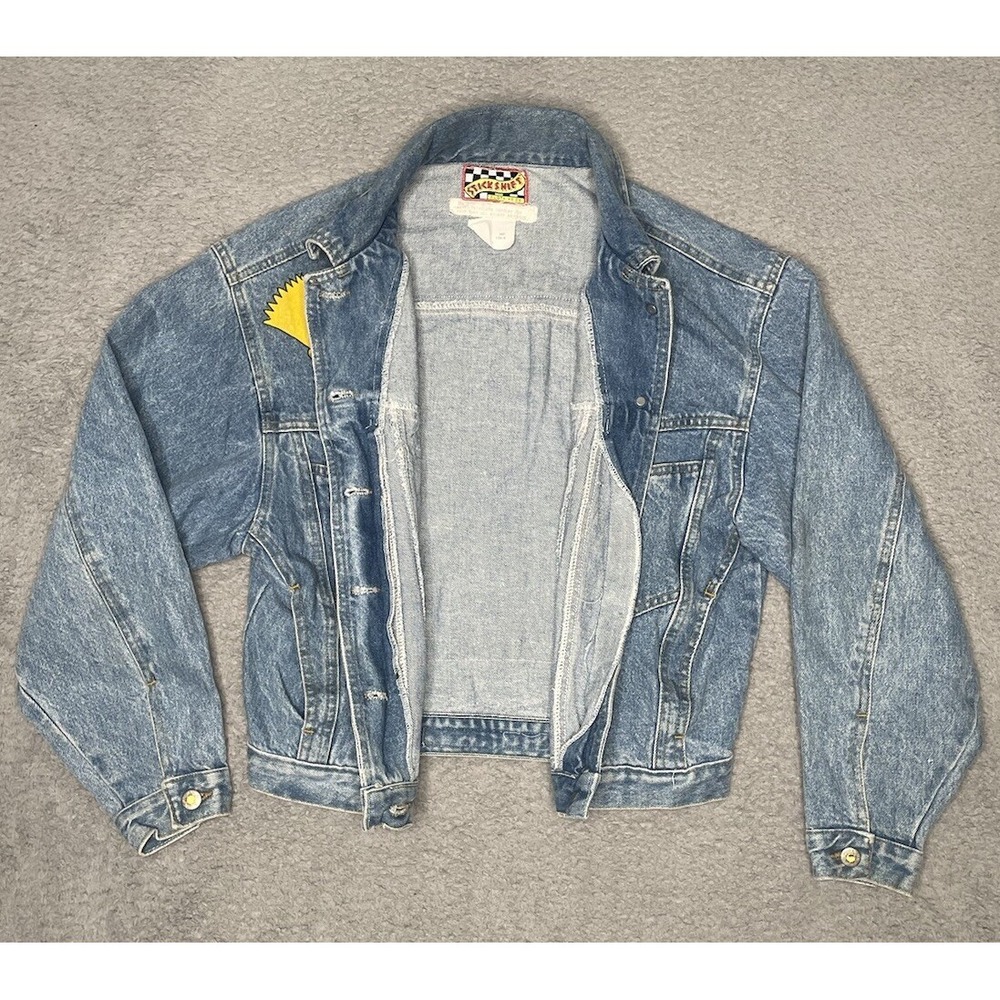 RARE Vintage 90s Stickshift‎ Bart Simpson The Simpsons Blue Denim Jacket Mens S - Picture 5 of 16